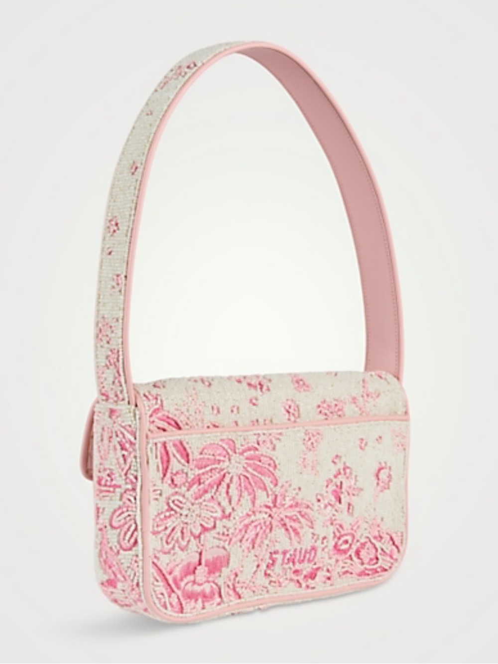 LIKE NEW STAUD Tommy Beaded Bag, Cherry Blossom Ivory Toile - Picture 3 of 10